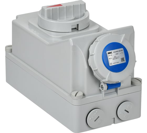 Розетка с механической блокировкой IEK ССИ-813 16А-6ч 220В 2P+PE IP67 PSR11-016-3-5-67 1