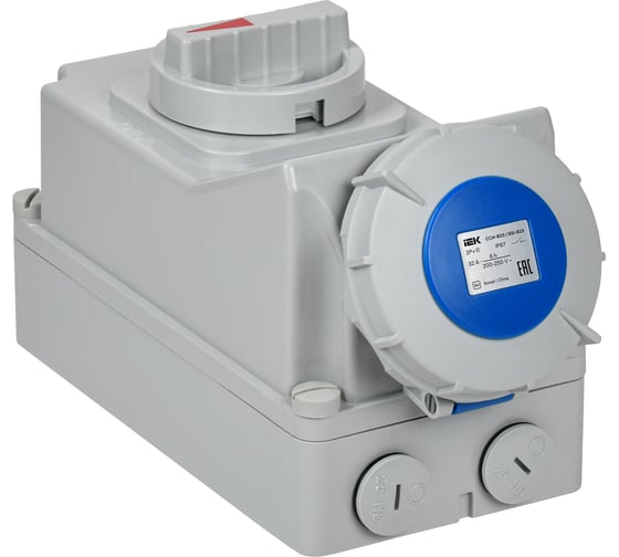 Розетка с механической блокировкой IEK ССИ-823 32А-6ч 220В 2P+PE IP67 PSR11-032-3-5-67 1