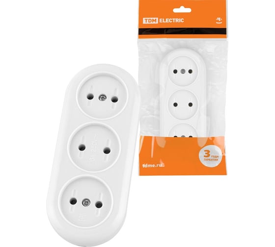 Розеточная колодка TDM ELECTRIC 3 гнезда, 2П, 16А, 250B, белая, Ретро, карболит, упаковка 20 штук SQ1806-0604