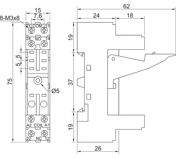 Монтажная колодка KIPPRIBOR PYF-022BE/2 12A при 300V AC, артикул 00000078975