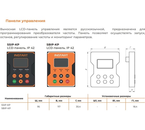 Панель управления INSTART SSIP-KP (совместимость: все модели устройств плавного пуска серий SSIP) 00049200