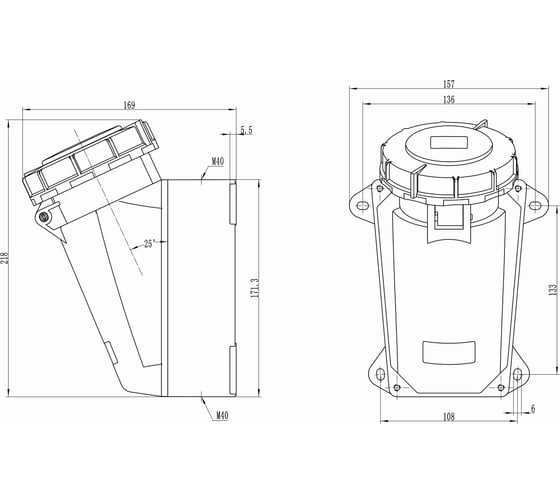 Розетка настенная DKC WS IP67 63A 2P E 230В DIS5156353