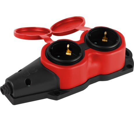 Колодка ЭРА KX-2e-RED-IP44 каучуковая, с заземлением, 2 розетки, 16A, IP44, красная Б0068443