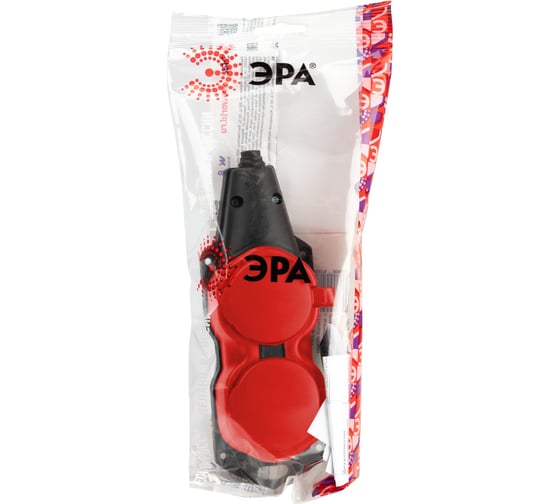 Колодка ЭРА KX-2e-RED-IP44 каучуковая, с заземлением, 2 розетки, 16A, IP44, красная Б0068443