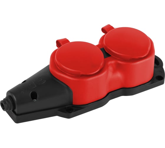 Колодка ЭРА KX-2e-RED-IP44 каучуковая, с заземлением, 2 розетки, 16A, IP44, красная Б0068443