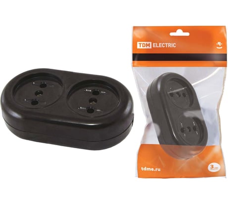 Розеточная колодка TDM ELECTRIC 2 гнезда 2П 16А макс. 250B Ретро карболит SQ1806-0103