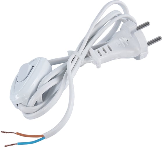 Шнур с выключателем и плоской вилкой АБК-СИЛА ШВВП 2х0,75мм2 1,5м белый 50067001 1