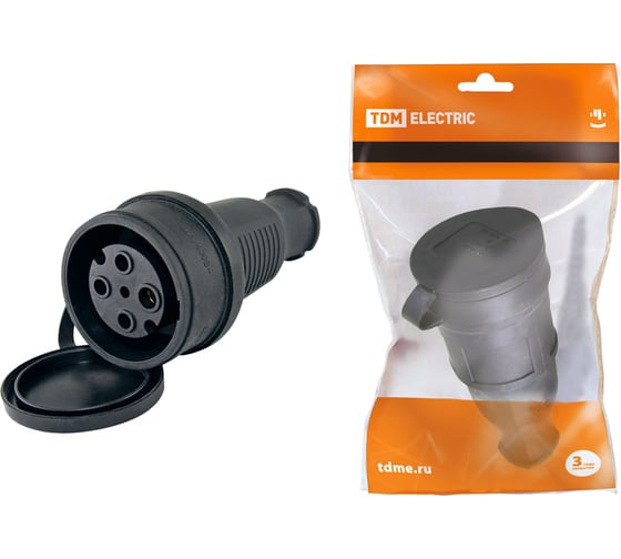 Разъем TDM ELECTRIC с заглушкой каучук 3Р+РЕ 32А 380В IP44 SQ0612-0007 1