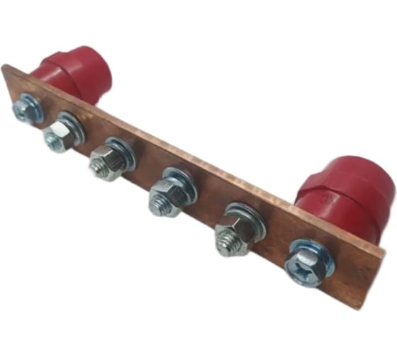 Шина ДМЗ ГЗШ120x20x3, 4хМ6, медная, с изоляторами ДМЗ.120.20.3.4-М6