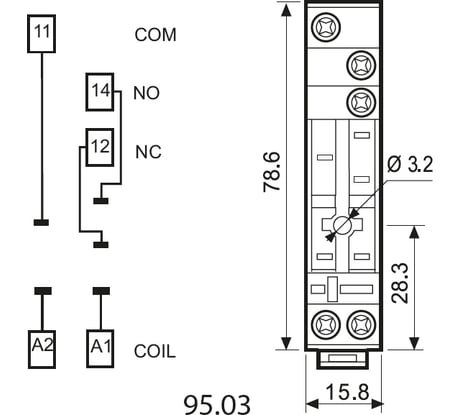 Розетка Finder для реле 40.31 и модуля 99.02/86.30, с разд-ми конт., с пластиковым фикс 9503SPA