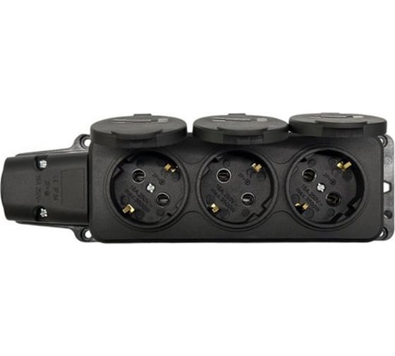 Колодка однофазная SAMGRUPP каучуковая три гнезда с крышкой, с заземл. 220-250В,16А,IP54 (упаковка 96 шт) SAMC-046222016-96