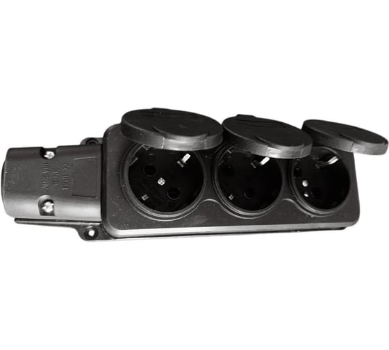 Колодка однофазная SAMGRUPP каучуковая три гнезда с крышкой, с заземл. 220-250В,16А,IP54 (упаковка 12 шт) SAMC-046222016-12