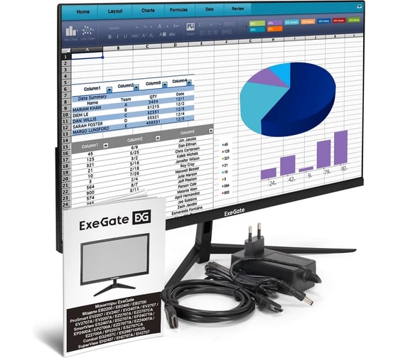 Монитор ExeGate 23.8 100 Гц SuperView EH2407 IPS LED Grade A+, FHD, 1920x1080 100Гц, 16:9, 250cd/m2, 1000:1, 178/178, 5ms, D-Sub, HDMI, FreeSync, Flicker- 298353 1