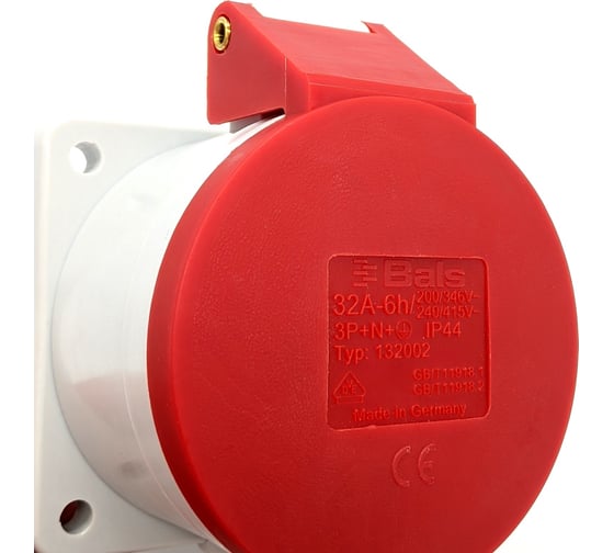 Встраиваемая розетка Bals 32A, 5р, 6h, 400V, IP44, Quick-Connect 1 шт. 132002-b