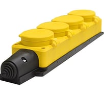 Колодка UNIVersal 4-х местная, однофазная, с заглушками, КОМПАКТ, с/з, каучук, 16А, 250В, IP44, желтый, еврослот 3084