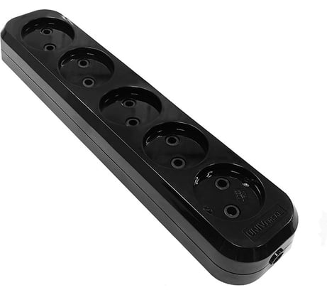 Колодка UNIVersal 5 гнезд, б/з, AБС-пластик, черный, еврослот 2237