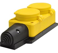 Колодка UNIVersal 2-х местная, однофазная, с заглушками, КОМПАКТ, с/з, каучук, 16А, 250В, IP44, цвет желтый, еврослот 3082