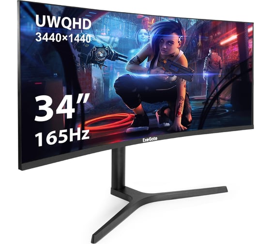 Монитор ExeGate 34" Combat EC3400TA VA Curved R1800 LED Grade A+, UltraWide QHD 3440x1440 165Гц, 300cd/m2, 4000:1, 178/178, 1ms, изогнутый, игровой 297580 1