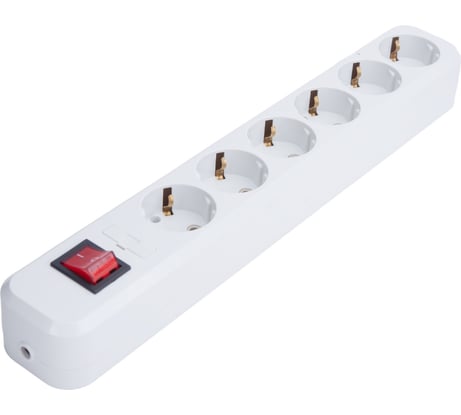 Розеточная колодка АБК-СИЛА 6 гнезд с заземлением и выключателем 16А/220В белая 1 шт 5402506