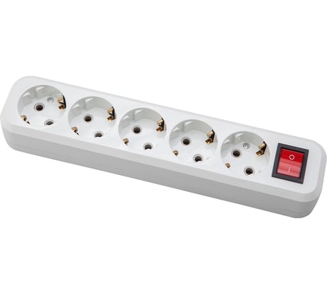 Розеточная колодка АБК-СИЛА 5 гнезд с заземлением и выключателем 16А/220В белая 1 шт 5402505