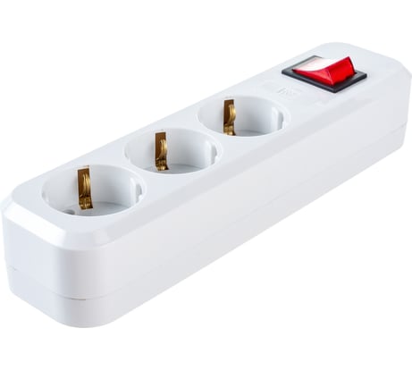 Розеточная колодка АБК-СИЛА 3 гнезда с заземлением и выключателем 16А/220В белая 1 шт 5402503