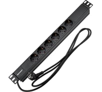 Блок распределения питания REXANT для 19 шкафов, горизонтальный, 6 розеток СЕЕ 7/4, 16A, без выкл, алюм корп, шнур 2м, вилка СЕЕ 7/7 04-0101-1