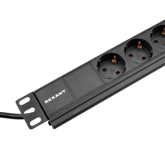 Блок распределения питания REXANT для 19 шкафов, горизонтальный, 6 розеток СЕЕ 7/4, 16A, без выкл, алюм корп, шнур 2м, вилка СЕЕ 7/7 04-0101-1
