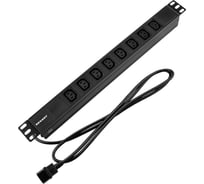 Блок распределения питания REXANT для 19 шкафов, горизонтальный, 8 розеток C13, 10A, без выкл, алюм корп, шнур 2м, вилка C14 04-0304-1