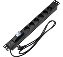 Блок распределения питания REXANT для 19 шкафов, горизонтальный, 6 розеток СЕЕ 7/4, 16A, автомат защиты, алюм корп, шнур 2м, вилка СЕЕ 7/7 04-0103-1