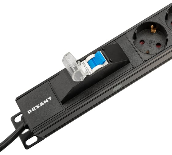 Блок распределения питания REXANT для 19 шкафов, вертикальный, 20 розеток СЕЕ 7/4, 16А, автомат защиты, алюм корп, шнур 2м, вилка СЕЕ 7/7 04-0201-2