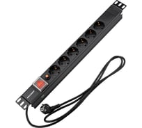 Блок распределения питания REXANT для 19 шкафов, горизонтальный, 6 розеток СЕЕ 7/4, 16A, фильтр, выкл, алюм корп, шнур 2м, вилка СЕЕ 7/7 04-0102-1