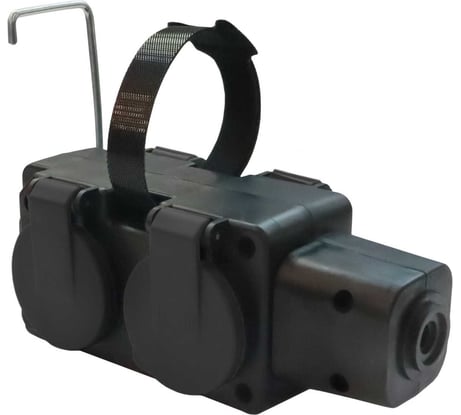 Розетка ООО "ОПТИКОМ ЭЛЕКТРИК" 4-хместная штепсельная переносная с заземляющим контактом брызгозащищенная, чёрная 400220.40011.5