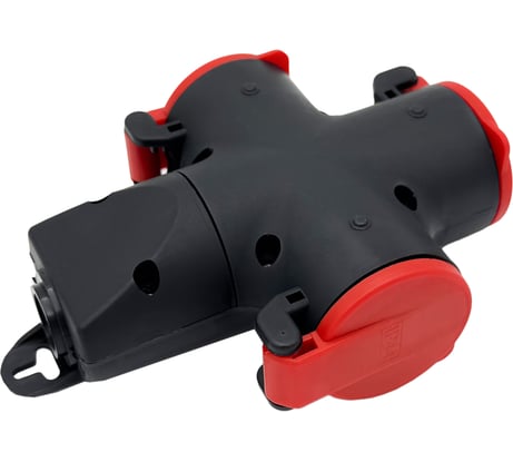 Розетка ООО "ОПТИКОМ ЭЛЕКТРИК" 3-хместная переносная с заземляющим контактом брызгозащищенная, красная 400220.30061.к