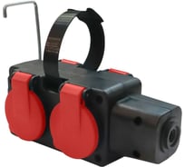 Розетка ООО "ОПТИКОМ ЭЛЕКТРИК" 4-хместная штепсельная переносная с заземляющим контактом брызгозащищенная, красная 400220.40061.к