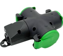 Розетка ООО "ОПТИКОМ ЭЛЕКТРИК" 3-хместная переносная с заземляющим контактом брызгозащищенная, зелёная 400220.30051.з