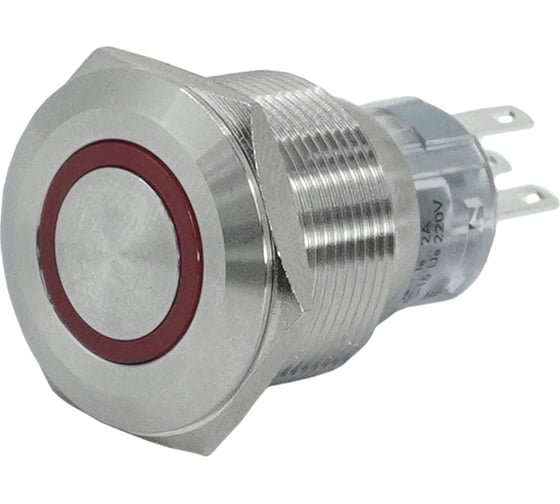 Электротехник GQ22-L-11E/R/220V/S, металл, красный, 1C1NO1NC, цилиндр с подсветкой 220В AC/DC, d22мм, IP65, выключатель кнопочный ET020094 1