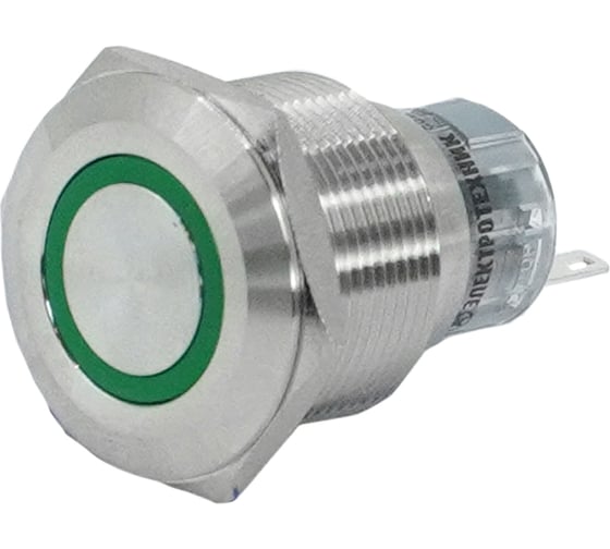 Электротехник GQ22-L-11E/G/S, металл, зелёный, 1C1NO1NC, цилиндр, d22мм, IP65, выключатель кнопочный ET020090 1