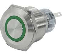 Электротехник GQ22-L-11E/G/220V/S, металл, зелёный, 1C1NO1NC, цилиндр с подсветкой 220В AC/DC, d22мм, IP65, выключатель кнопочный ET020093