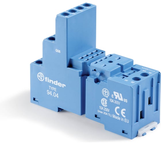Набор Розетка FINDER 94049sma 10шт. С винтовыми клеммами для реле 55.32, 55.34, таймера 85.02, 85.04; применяются модули 86.00, 99.02; в комплекте металлическая клипса 094.71; версия: синий цвет; сделано в России 94049SMAV10 1