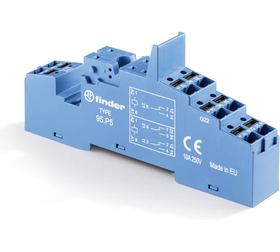 Набор Розетка FINDER 95P5SMA 10шт. С безвинтовыми клеммами Push-in для реле 40.51, 40.52, 40.61, 40.62; применяются модули 99.02, 86.30; в комплекте металлическая клипса 095.71; версия: синий цвет 95P5SMAV10 1