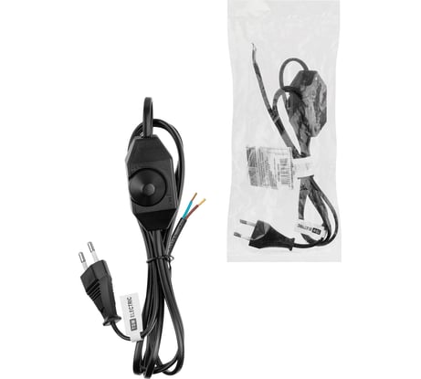 Шнур TDM ELECTRIC с плоской вилкой и светорегулятором Народный ШВВП 2x0,5 мм2, 1,5м, черный SQ1305-0050