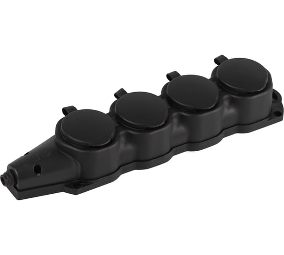 Колодка каучуковая Intro RUB4e-IP44-B с заземлением 4 розетки 16A IP44 черная Б0070024 1