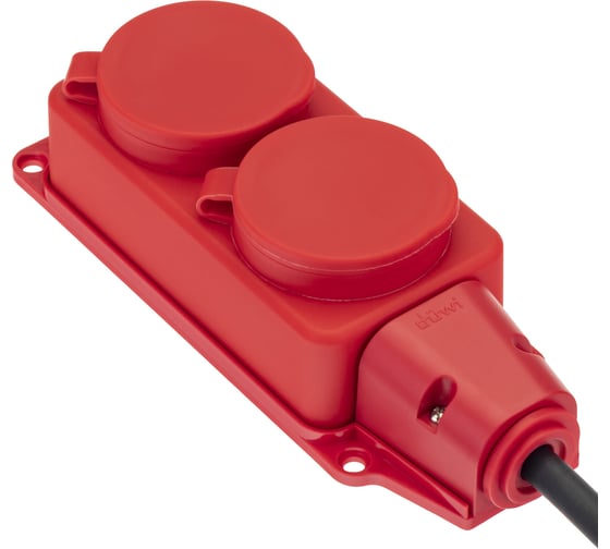 Каучуковая колодка duwi с крышкой с заземлением 2 гнезда 16A IP44 красная 27465 0