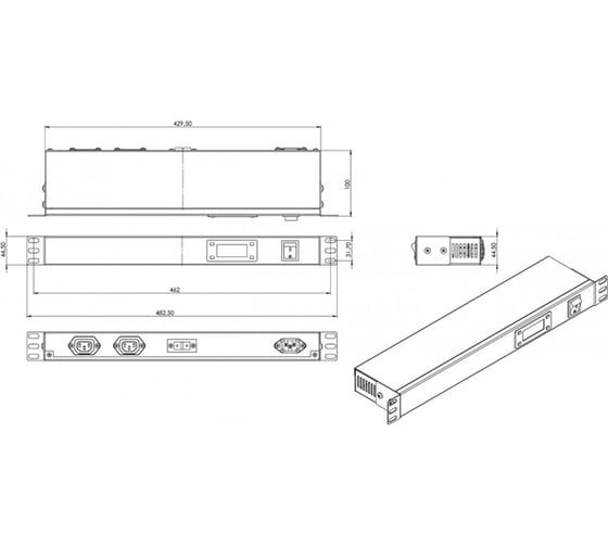 Микропроцессорная контрольная панель Hyperline TMPY2-230V-RAL7035 1U, для всех шкафов 19'' 451870
