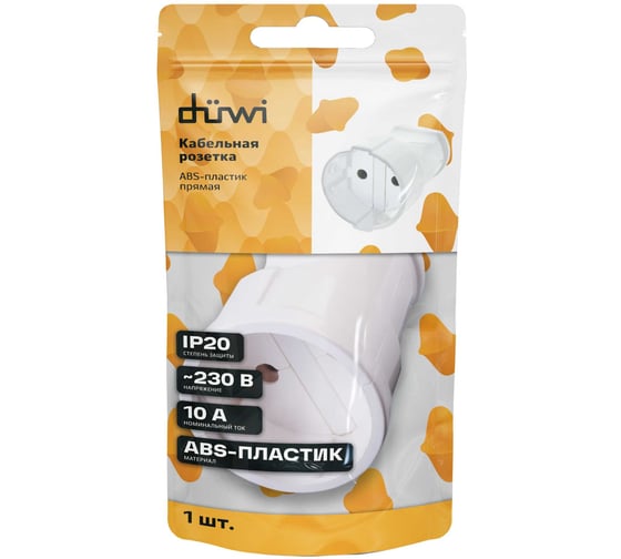 Кабельная розетка duwi 2П без заземления 10А 250B белая 30456 2