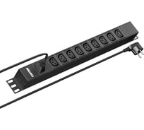 Панель распределения ONTEK PDU Basic горизонтальная 1U 16A/1ф, без выключателя, Вход - розетка C14, выход - C13 x 9 шт, с кабелем schuko-С13 2м OBPA11