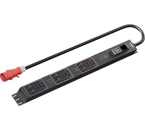 Панель распределения ONTEK PDU Managed вертикальная 32A/3ф, с мини-выключателем, выход - C13 x 21 шт. / C19 x 6 шт., кабель 3 м, IEC60309 5p OMPC3 1