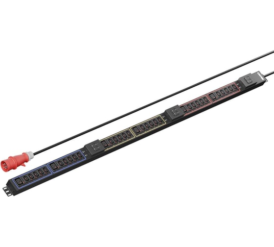 Панель распределения ONTEK PDU Basic вертикальная 32A/3ф, с мини-выключателем, выход - C13 x 30 шт. / C19 x 6 шт., кабель 3 м 3PN IEC 60309 OBPA9 1