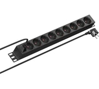 Панель распределения ONTEK PDU Basic горизонтальная 1U 16A/1ф, без выключателя, Вход - розетка C14, выход - schuko x 9 шт, с кабелем schuko-С13 OBPA1