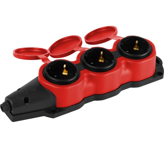 Колодка каучуковая Intro RUB3e-IP44-R с заземлением, 3 розетки, 16A, IP44, красная Б0070023 1